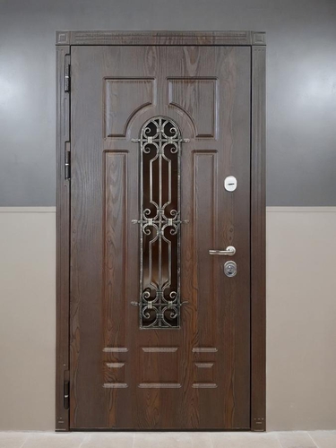 Дверь МДФ ПВХ с окном и ковкой