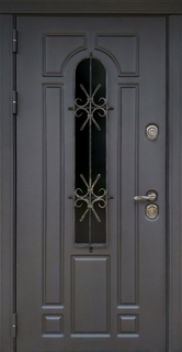 Металлическая дверь для дома с терморазрывом, решеткой и стеклом (отделка МДФ)