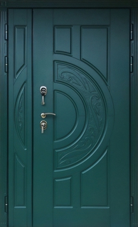 Стальная полуторная термодверь с панелями МДФ RAL зеленого цвета