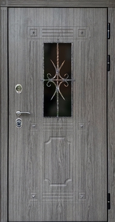 Металлическая термодверь с небольшим окном и решеткой (отделка МДФ ПВХ) Металлическая термодверь с небольшим окном и решеткой (отделка МДФ ПВХ)